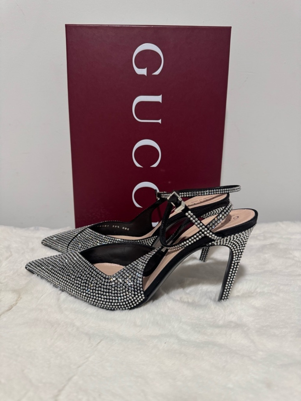 Gucci Black Crystal-Studded Pointed Slingback Heels - Picture 3 of 6
